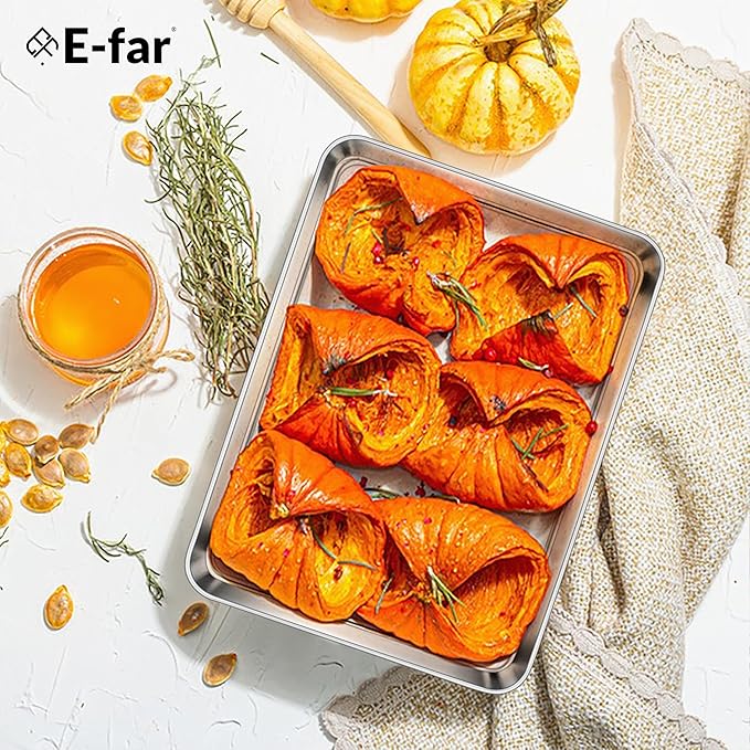 E-far Mini Toaster Oven Tray, 9.4”x7.3” Stainless Steel Baking Cookie Sheet