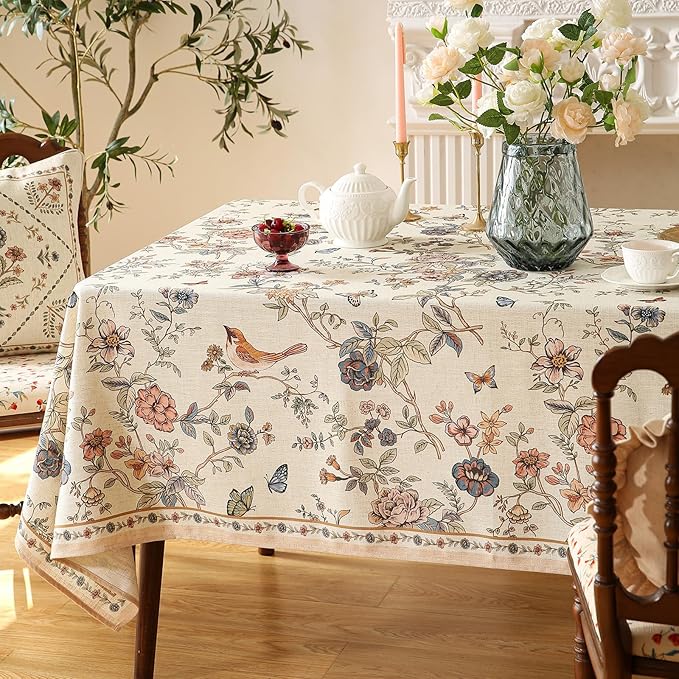 ISAENNE Designer French Linen Square Large Tablecloth,67"x67"-Cornucopia