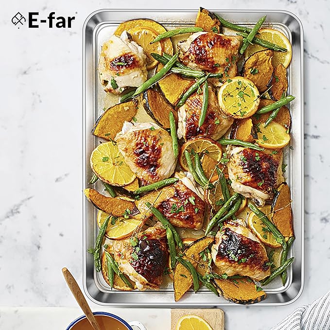 E-far Stainless Steel Baking Sheet Set of 2, 16” x12” x 1” Cookie Sheet Pan