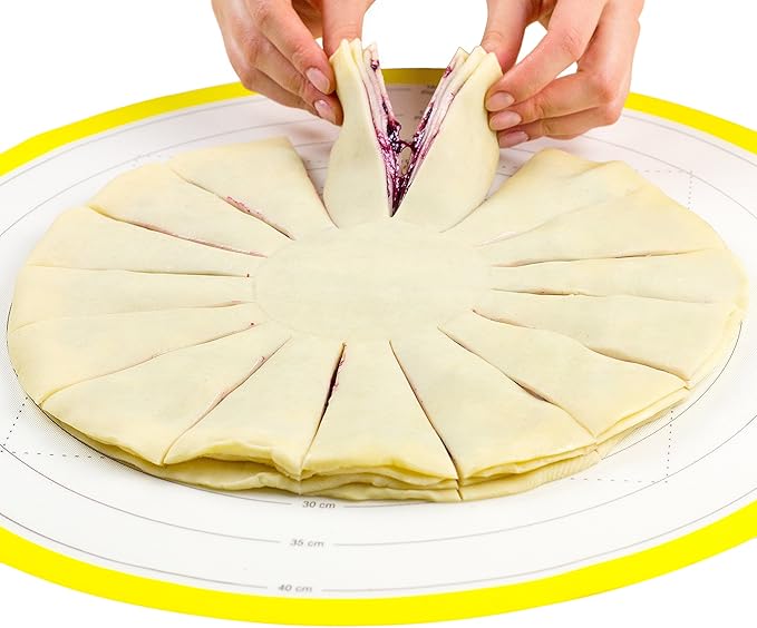 BakeitFun 17.75 Inch Round Silicone Pastry Mat | Non Stick BPA-Free | Metric & Imperial Guides | Oven Microwave Freezer Dishwasher Safe - 450 °F to -40 °F