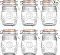 Amzcku Wide Mouth Vintage Mason Jars with Airtight Lid 32oz, Canister Quart Jars for Kitchen Storage - for Coffee, Sugar, Beans 6 Pack