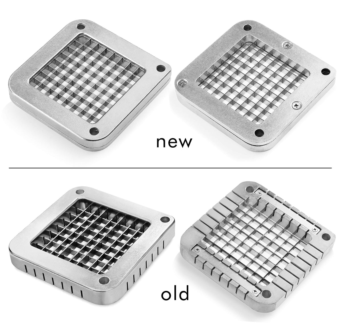 New Star Foodservice Commercial Grade French Fry Cutter with Complete Combo Sets, Die Cast Iron and 18/8 Stainless Steel, 1/4-Inch, 3/8-Inch, 1/2-Inch, 6-Wedge, and 8-Wedge Replacement Blades