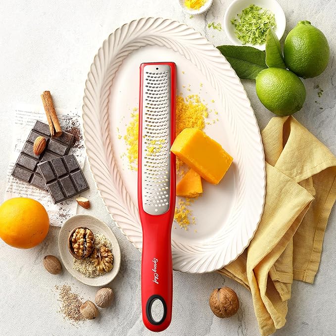 Spring Chef Stainless Steel Lemon Zester - Garlic & Ginger Grater - Red