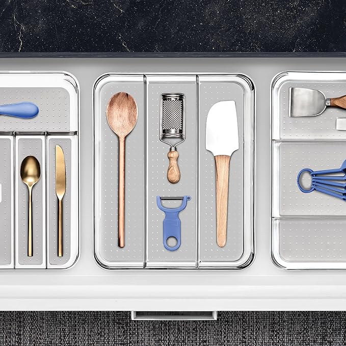 madesmart Clear 3 Compartment Utensil Tray, Grey