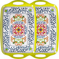 ZAROCRUS Large Serving Platter with Handles,19”x12”Large Rectangular Melamine Serving Tray Set of 2, Kitchen Food and BBQ Serving Platter, Talavera Grilling Prep and Serve Tray, Dishwasher Safe