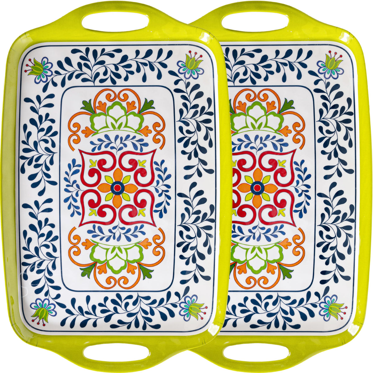 ZAROCRUS Extra Large Serving Tray with Handles, 19 x12 inch, Set of 2, Melamine Platters for Serving Food, Turkey, Cookie, Farmhouse Rectangular Brekfast Tray, Dishwasher Safe, Gray