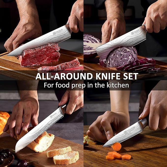 PAUDIN Chef Knife Set, 7 Pieces Kitchen Knife Set, Ultra Sharp Knife Set