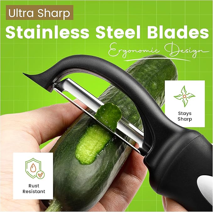 Spring Chef 3pcs Vegetable Peelers for Kitchen, Swivel, Y & Julienne Peeler