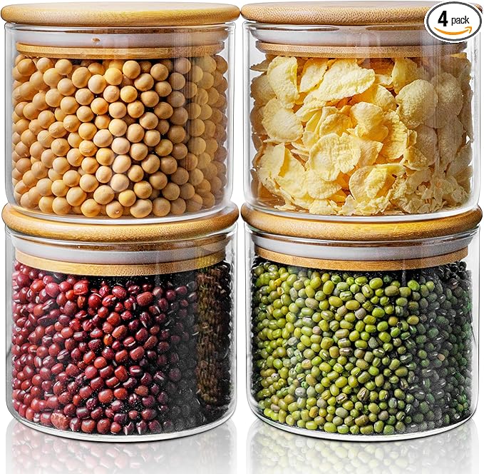 17 oz Glass Jars with Bamboo Lids, Airtight Food Storage Containers, 4 Pack