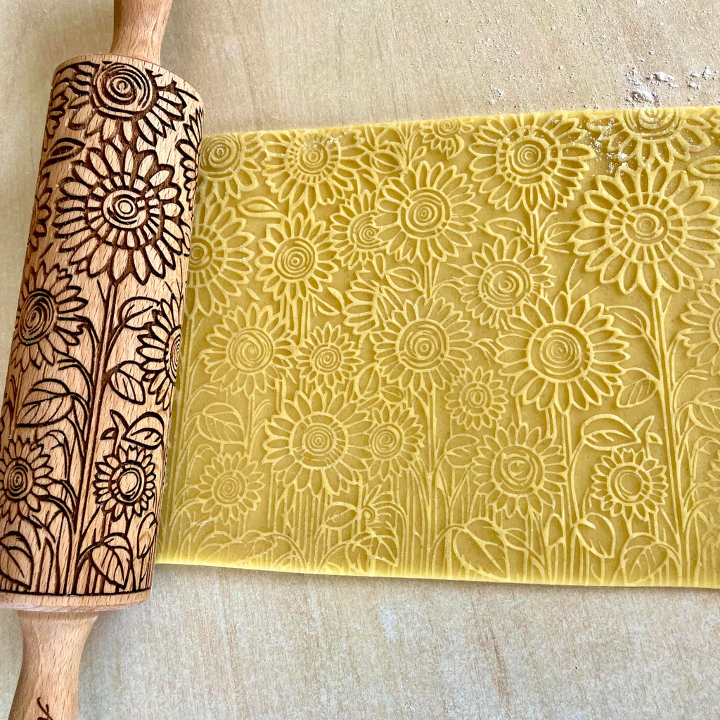 SUNFLOWER FIELD Embossed Rolling Pin for Ceramic. Clay Roller and Ceramic Stamp for Embossing Pottery. Baking Gifts for Women by Algis Crafts for Embossed Cookies