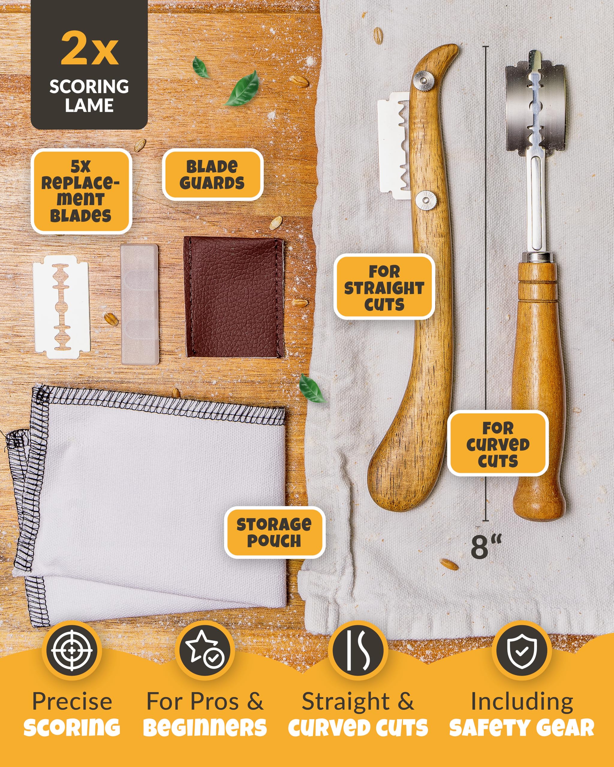 CRUSTLOVE Bread Lame 2-Piece Set for Controlled Dough Scoring with 5 Blades