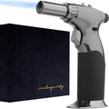 Dual Flame Butane Torch Gun - Refillable Luxury Hand Held Mini Blow Torch for Cooking, Creme Brulee, Soldering, Welding, & Resin Art - Adjustable Flame with Ignition Lock - Steel Black by inZaynity®