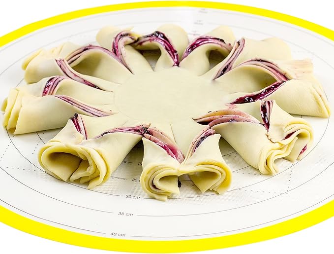 BakeitFun 17.75 Inch Round Silicone Pastry Mat | Non Stick BPA-Free | Metric & Imperial Guides | Oven Microwave Freezer Dishwasher Safe - 450 °F to -40 °F