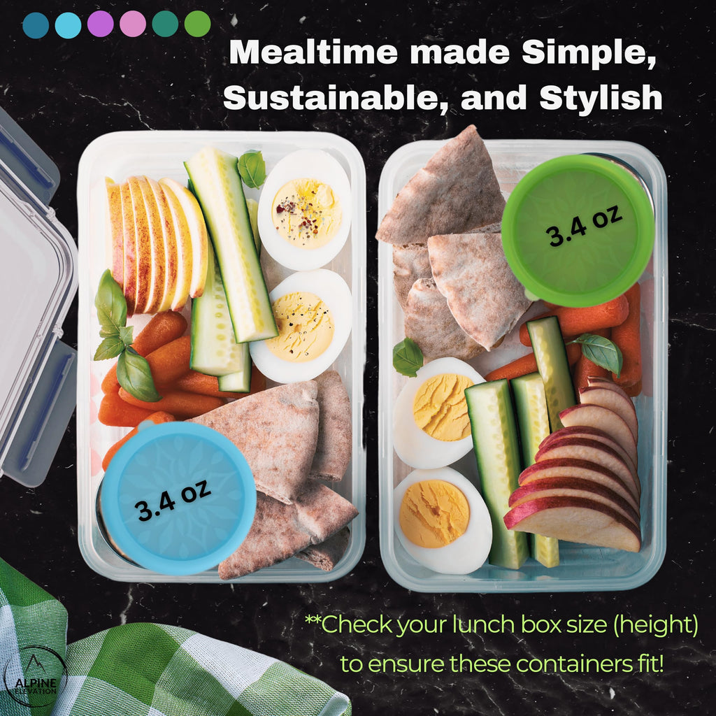 Alpine Elevation 12-Piece Stainless Steel Snack Dip Condiment Containers Set | 3 x 7.4 oz and 3 x 3.4 oz with Silicone Lids | Reusable Leakproof Food Storage Containers for Lunch Meal Prep and Travel
