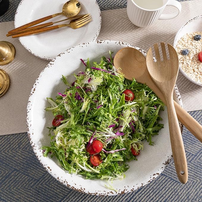 ZAROCRUS Rustic White Melamine Pasta Bowls, 6 Pack 9.25 inch Serving Bowls, Wide and Shallow All-purpose Bowl, Unbreakable Kitchen Bowls for Salad, Pasta, Ramen, Soup, Noodle, Fruit. Dishwasher Safe…