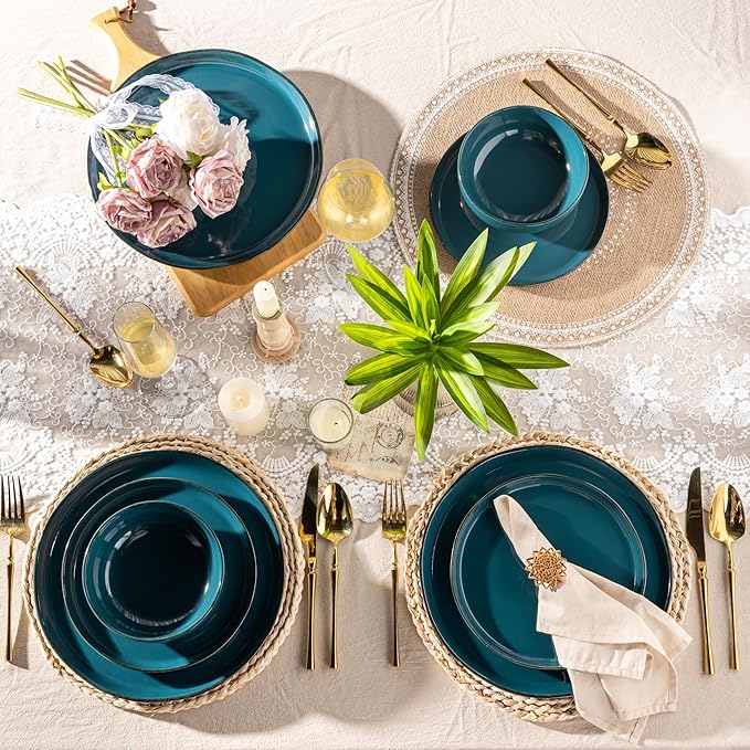 AmorArc Dinnerware Sets for 4, 12 Pieces Ceramic Plates and Bowls Set