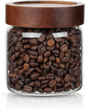 piconesper 1PC Small Glass Storage Jars with Airtight Lids, 18 fl oz (550ml) coffee container with Wooden Lid, Glass Pantry Canister for Beans, Rice, Sugar and etc