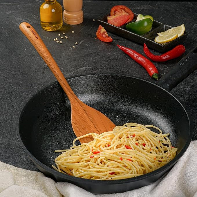 Fiodio Home Teak Wooden Spatula for Cooking – Handcrafted Non-Stick Kitchen Utensil with Comfort Grip & Microfiber Cloth
