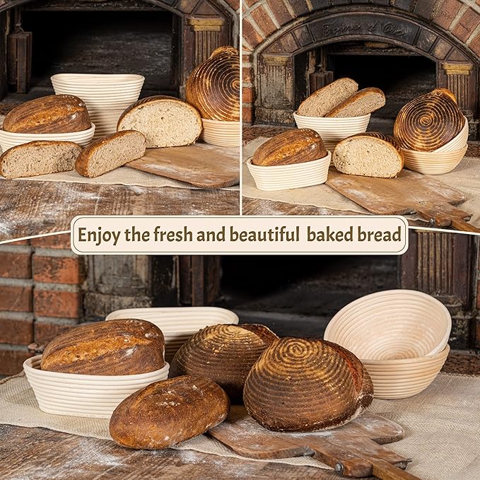 Sourdough Starter Kit – Complete Sourdough Bread Baking Supplies with 24oz Glass Sourdough Starter Jar, 9” Round & 10” Oval Banneton Proofing Basket Set, Sourdough Tools – Artisan Gift for Bakers