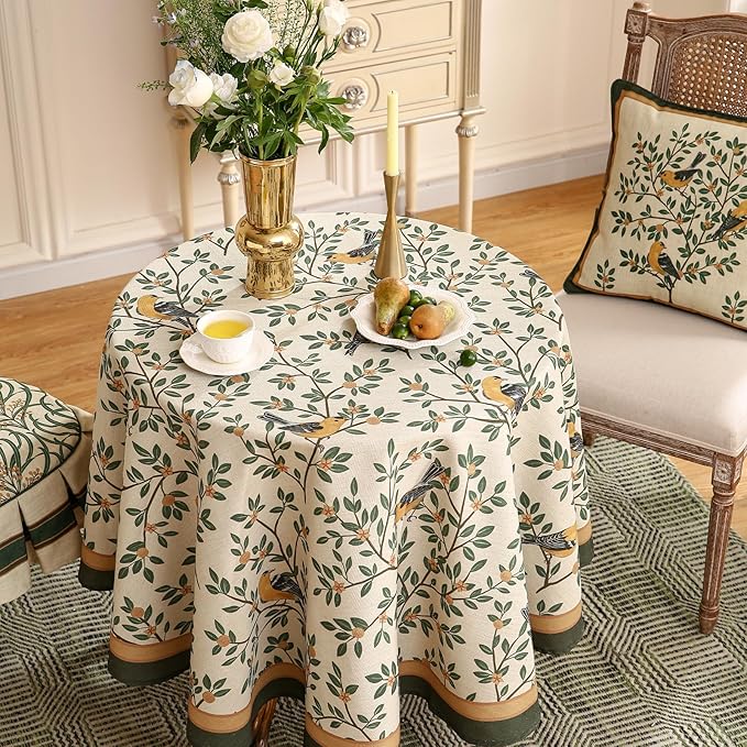 patdrea Designer French Linen Tablecloth,Round,Diameter 55"-Warbler A