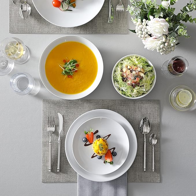 MALACASA 24-Piece Porcelain Dinnerware Set, White Round Dish Set for 6