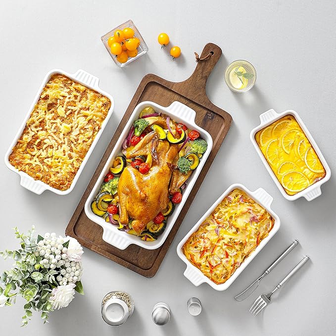 MALACASA Casserole Dishes for Oven, Ceramic Baking Dishes Set of 4, White