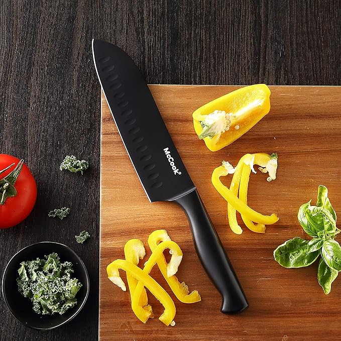 McCook® Premium Black Knife Sets,German Stainless Steel Kitchen Knives Block Set with Built-in Sharpener, 20-Piece Razor-Sharp Kitchen Knives with Ergonomic Handles, Elegant Box for Gift, Black