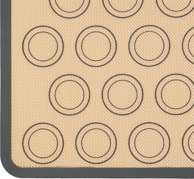 Amazon Basics Silicone Baking Mat for Macarons, Non-Stick, Food Safe, Reusable, Oven-Safe, 16.5" x 11.6", Beige/Gray, 2-Pack
