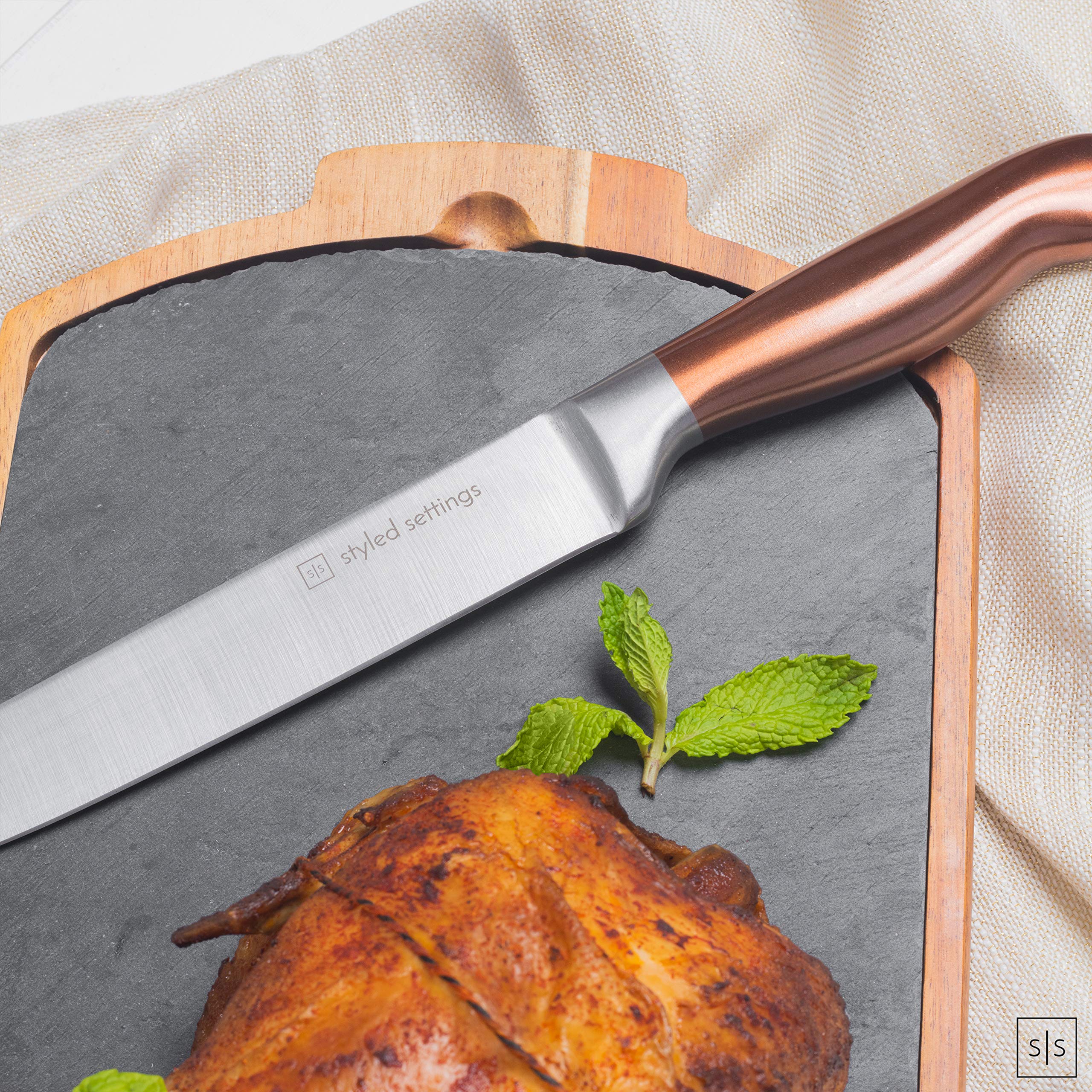 Styled Settings Copper Knife Set with Block & Built-In Sharpener, 14-Piece