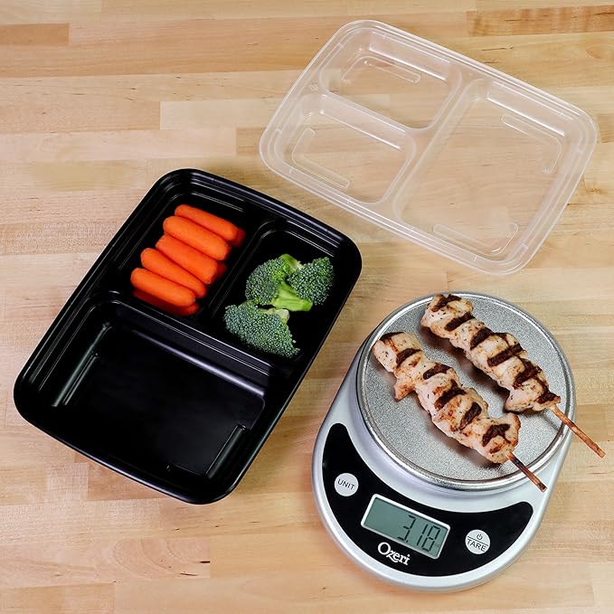 Freshware Meal Prep Containers [21 Pack] 3 Compartment with Lids, Food Storage Containers, Bento Box, Stackable, Microwave/Dishwasher/Freezer Safe (24 oz)