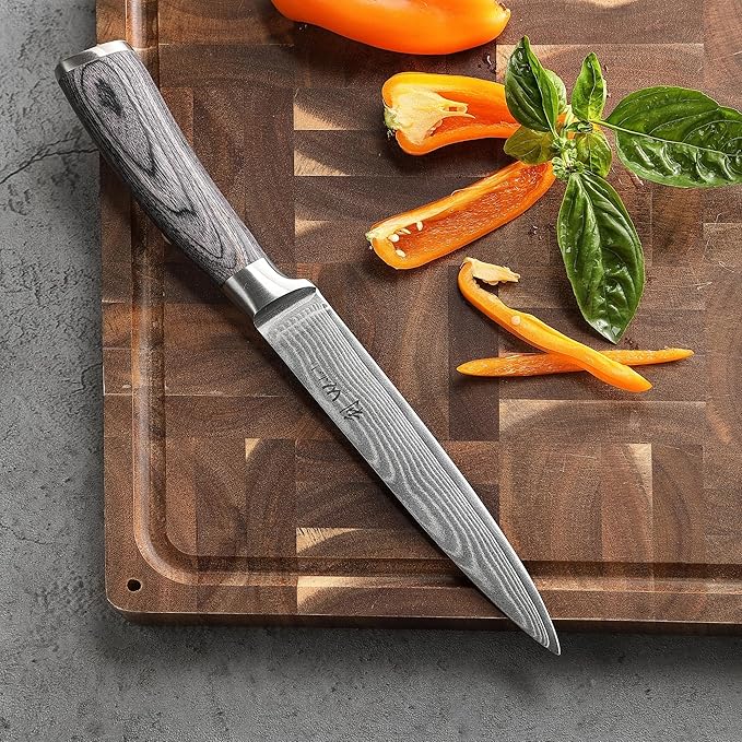Wakoli EDIS Kitchen Knife Set, 6-Piece VG10 Core Damascus, Pakkawood Handle