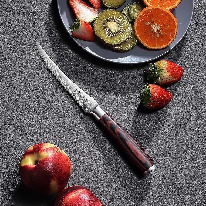 PAUDIN Tomato Knife, 5 inch Serrated Tomato Knife with Sheath