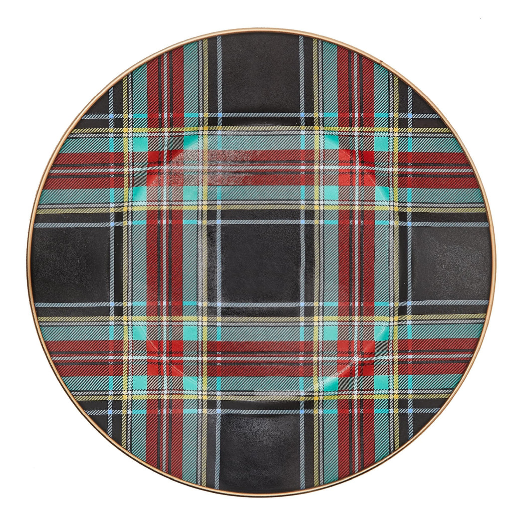 MACKENZIE-CHILDS Enamel Dinner Plate, Decorative Dinnerware Plate, 10 Inches, Set of 1, Black Tartan
