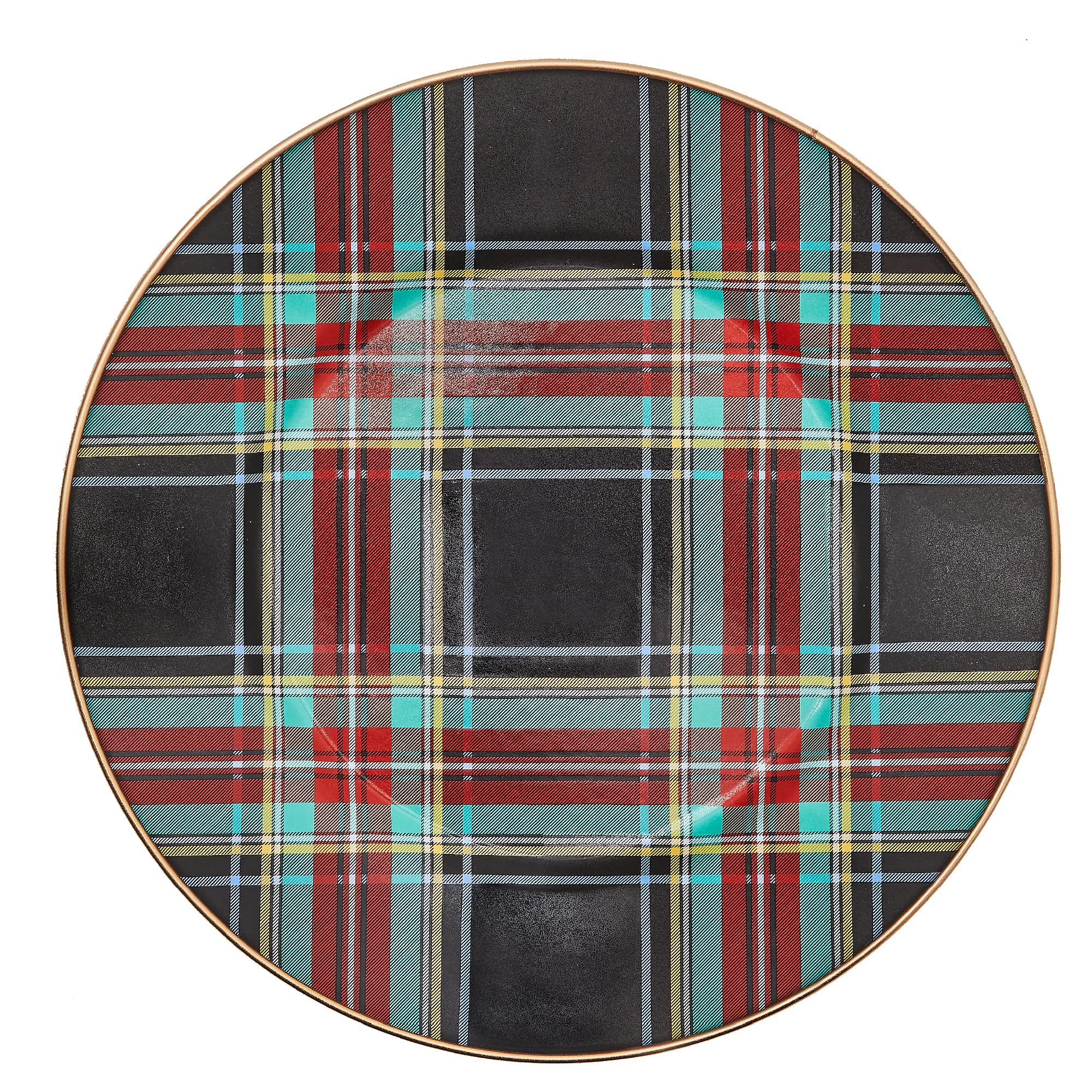 MACKENZIE-CHILDS Enamel Dinner Plate, Decorative Dinnerware Plate, 10 Inches, Set of 1, Black Tartan