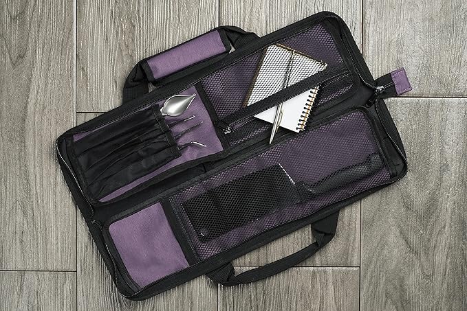 Asaya Chef Knife Roll Bag - 12-Pocket Chefs Case for Kitchen Knives and Utensils, Lightweight Stain-Resistant Waxed Nylon Chef Knife Bag - Knives Not Included (Purple)