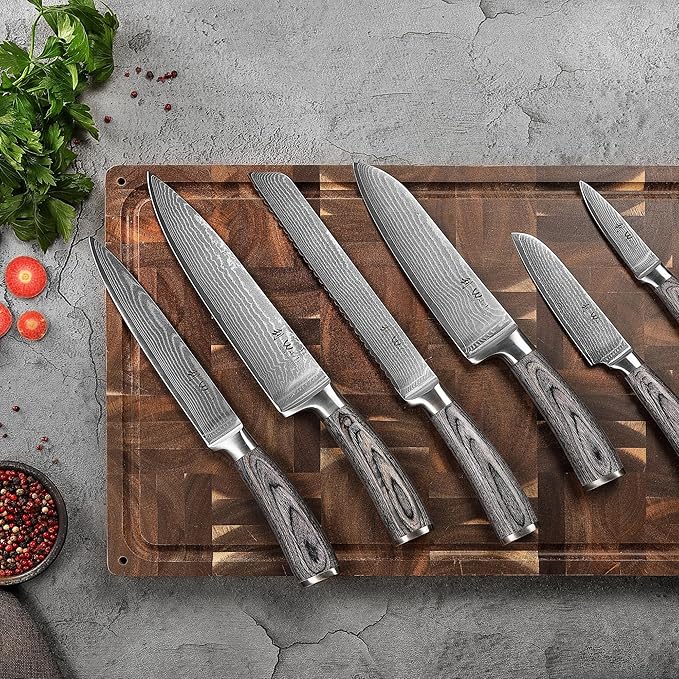 Wakoli EDIS Kitchen Knife Set, 6-Piece VG10 Core Damascus, Pakkawood Handle