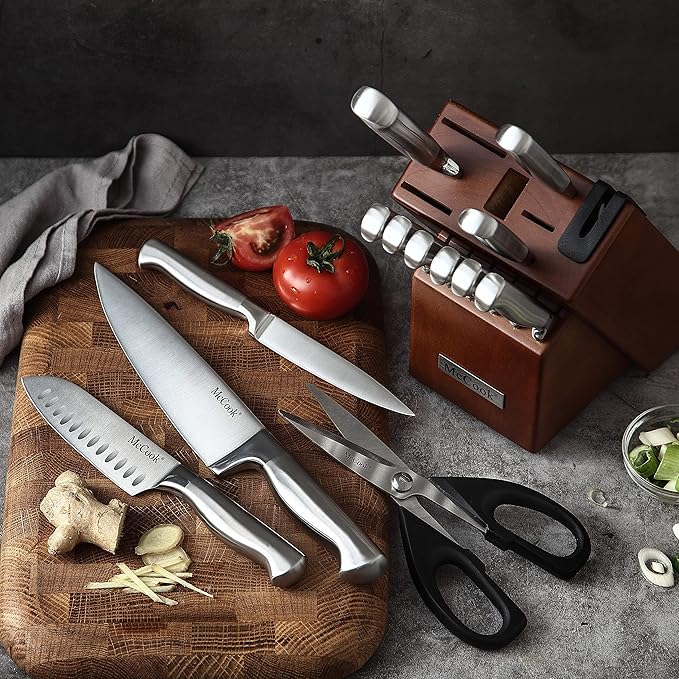 McCook Kitchen Knife Set 15PC Knife Block Set w Built-in Sharpener