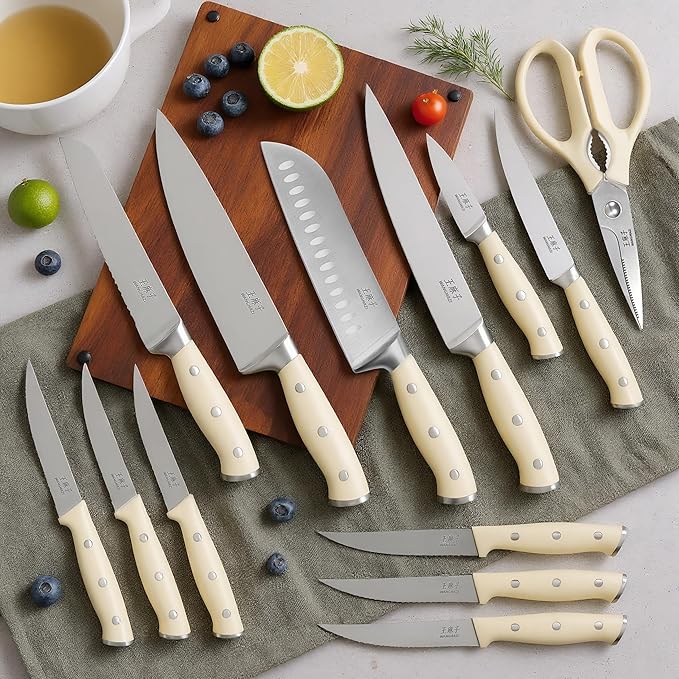 WANGMAZI 15-Pcs Knife Block Set, Ultra Sharp