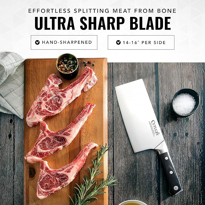 Cutluxe Cleaver Knife, 7" Meat Cleaver Butcher Knife for Meat Cutting