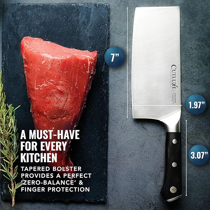 Cutluxe Cleaver Knife, 7" Meat Cleaver Butcher Knife for Meat Cutting