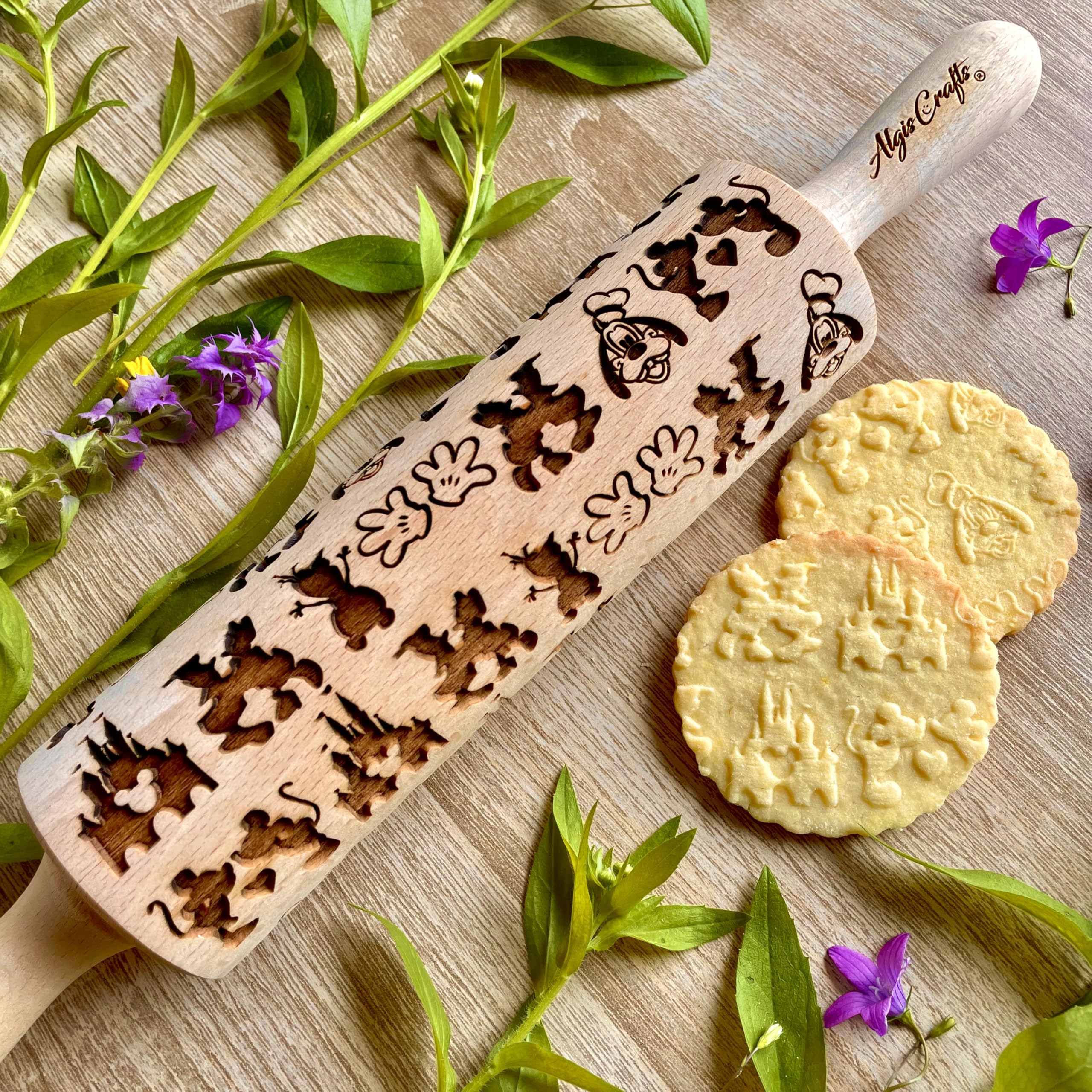 FAIRY TALE EMBOSSING ROLLING PIN MOUSE DOG LASER ENGRAVED DOUGH ROLLER GIFT for CARTOON FAN