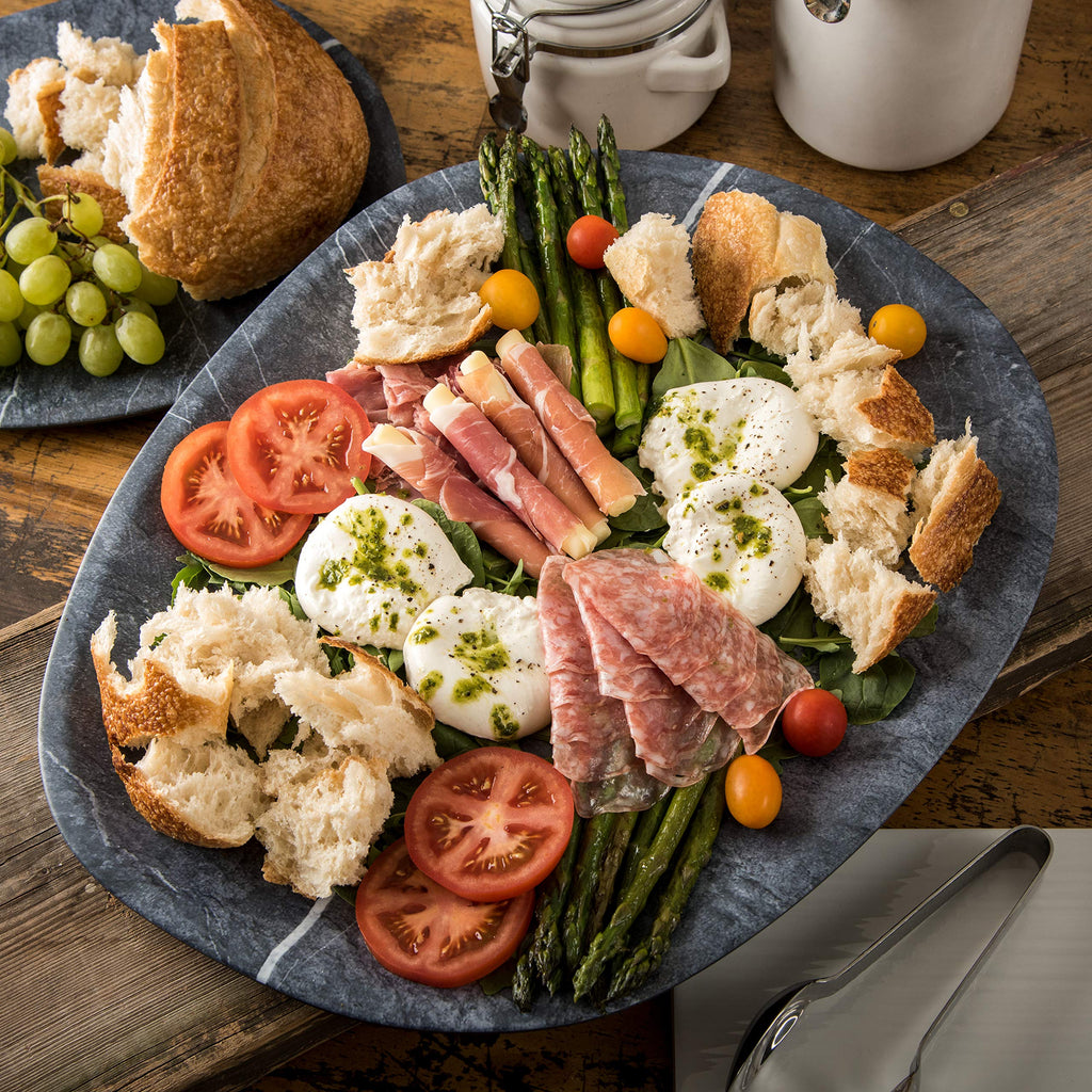 Carlisle FoodService Products Ridge Resuable Plastic Platter Oblong Platter for Home and Restaurant, Melamine, 18 Inches, Soapstone, (Pack of 6)