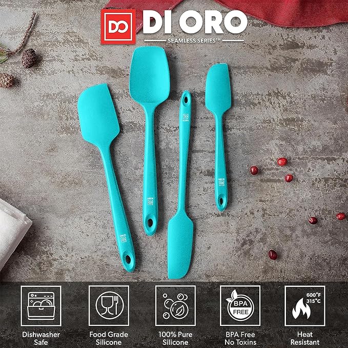 DI ORO Silicone Spatula Set - 600F Heat Resistant, 4-Pc Teal