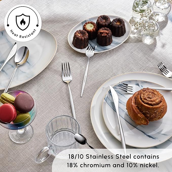 Karaca Lizbon - 18/10 Stainless Steel Silverware Set for 12, 60 Piece Heavy Duty Flatware Set, Dishwasher Safe Modern Cutlery incl. Kitchen Forks, Spoons, Knives Eating Utensils Sets - Platin