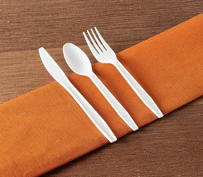 Party Bargains White Plastic Cutlery 2160 pcs: 1080 Forks, 720 Spoons, 360 Knives. Argyle Design, Heavy Duty & Solid Disposable Silverware Utensils Combo Pack Set for Weddings, Buffets, Luncheons