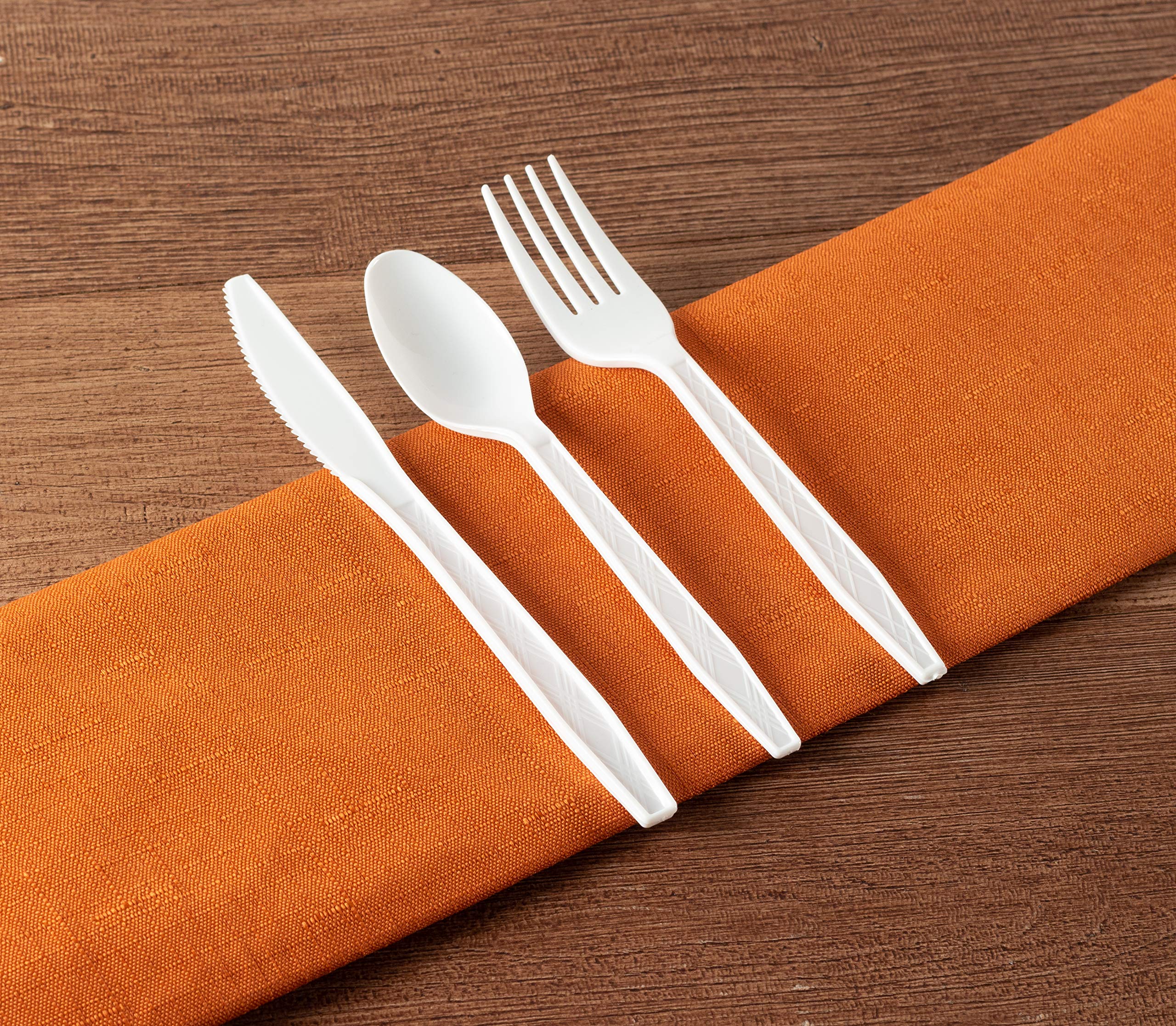 Party Bargains White Plastic Cutlery 2160 pcs: 1080 Forks, 720 Spoons, 360 Knives. Argyle Design, Heavy Duty & Solid Disposable Silverware Utensils Combo Pack Set for Weddings, Buffets, Luncheons