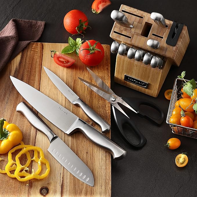 McCook Knife Set Kitchen Steel Knife Block Set w Built-in Sharpener