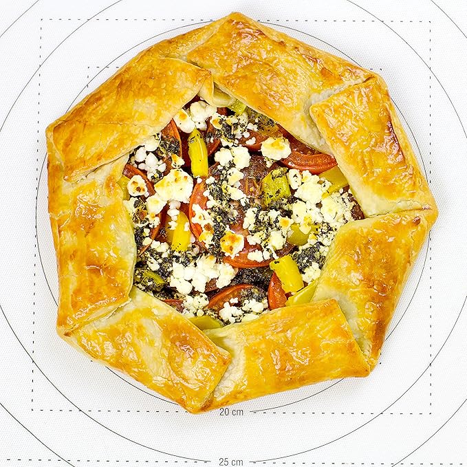 BakeitFun 17.75 Inch Round Silicone Pastry Mat | Non Stick BPA-Free | Metric & Imperial Guides | Oven Microwave Freezer Dishwasher Safe - 450 °F to -40 °F