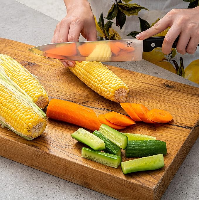 Moss & Stone 7 Pcs Small Kitchen Knife Set with Block, Stainless Steel