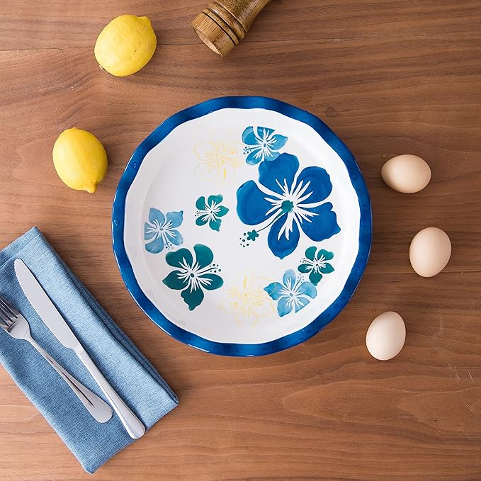 Sagoskat Pie Pan Ceramic Pie Plate, 9 inch Deep Dish Pie Pans, Nonstick Pie Pans for Baking, Blue and White Floral Pie Dish For Kitchen